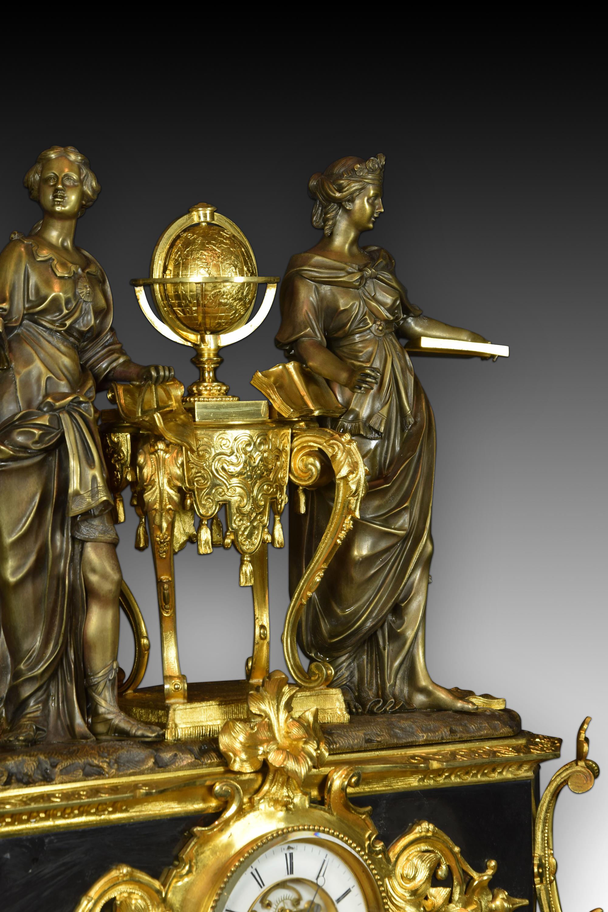 Neoclassical French Table Clock with Allegory of Sciences, Brocot Ainé, Paris, 19th Century