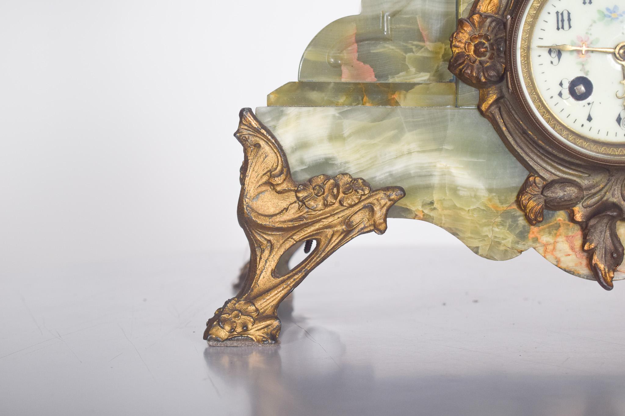 20th Century French Table Clock With Marble Base and Figure For Sale