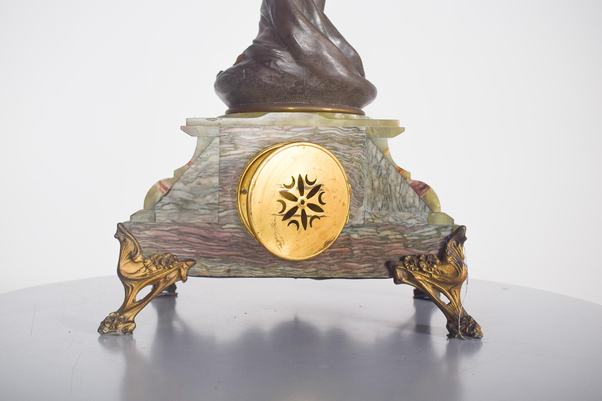 French Table Clock With Marble Base and Figure For Sale 1
