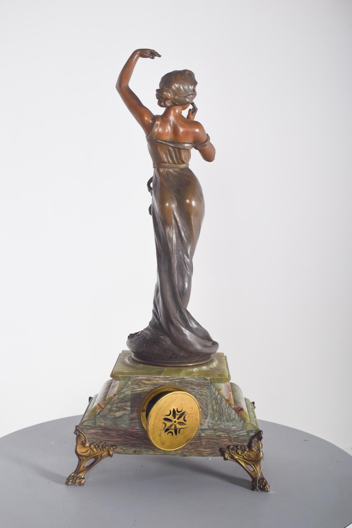 French Table Clock With Marble Base and Figure For Sale 2