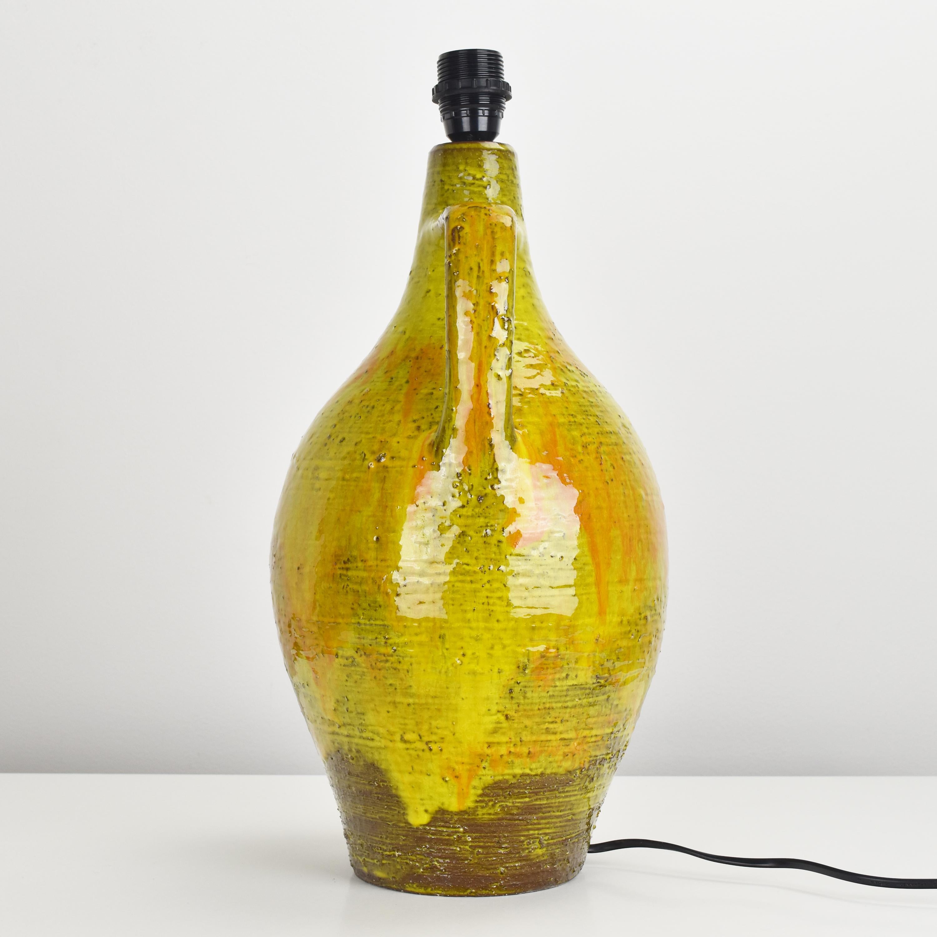 French Table Floor Lamp Mid Century Modern Pottery Ceramic Signed Bitossi Style In Good Condition In Bad Säckingen, DE