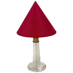 French Table Lamp, 1940s with Cut Glass Base and Red Silk Shade