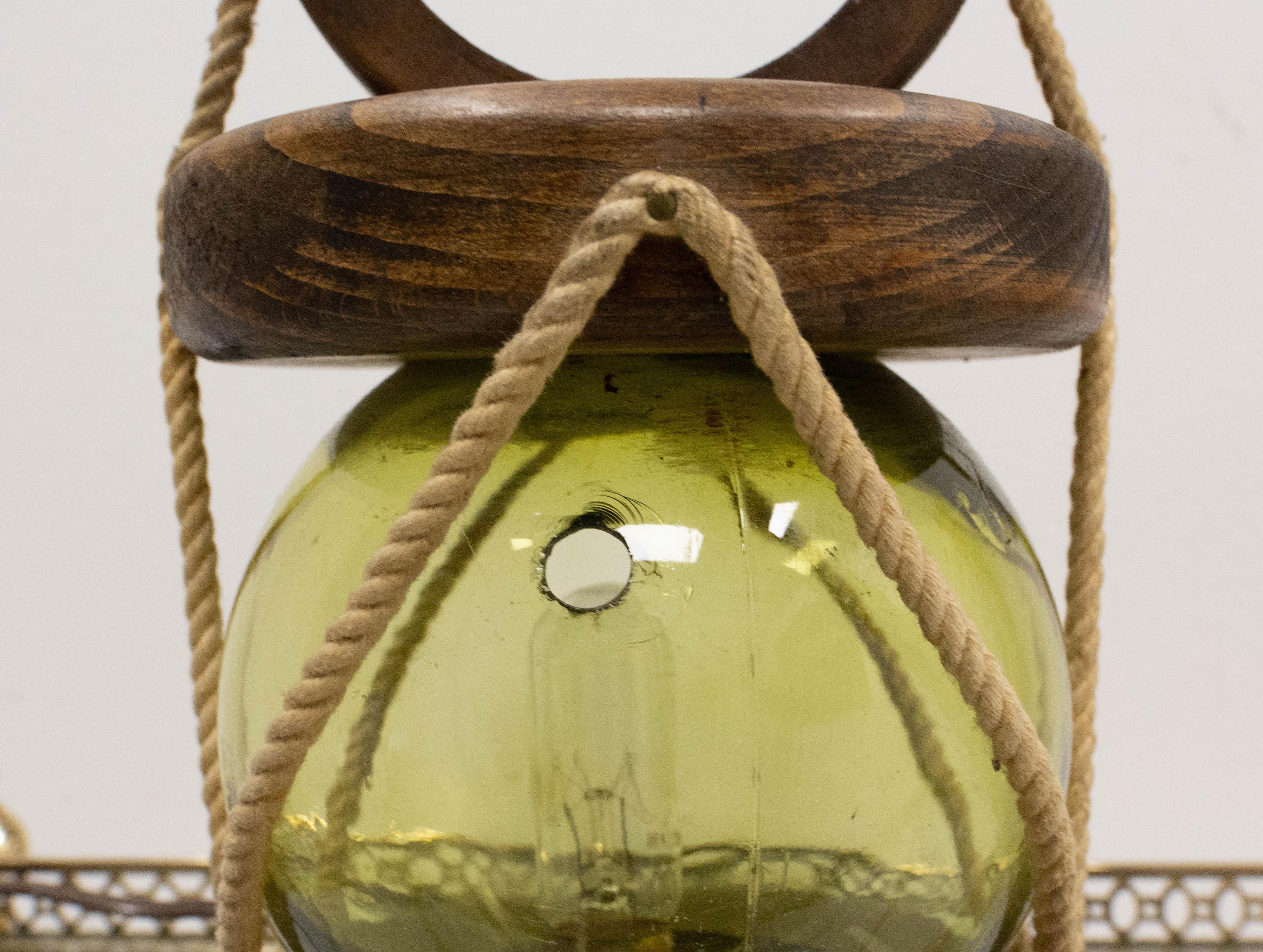 Lampe de table française en laiton Wood Glass & String, Mid-Century en vente 3