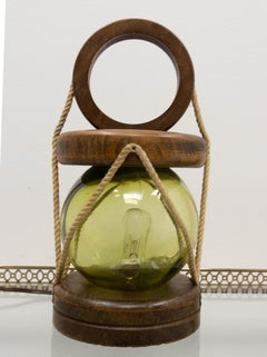 Lampe de table française en laiton Wood Glass & String, Mid-Century