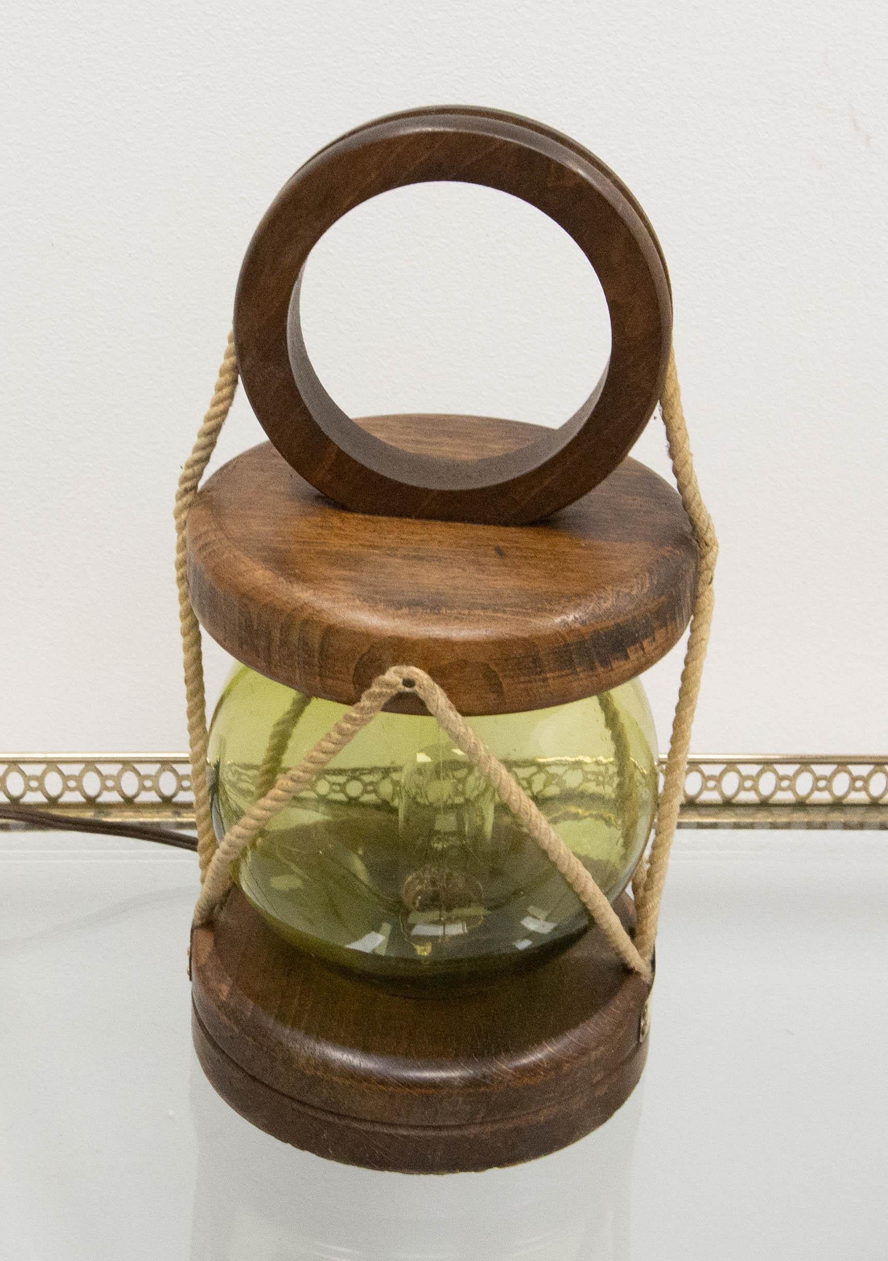 Lampe de table française en laiton Wood Glass & String, Mid-Century Bon état - En vente à Labrit, Landes