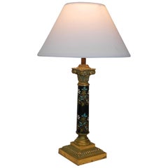 French Table Lamp Enamel and Bronze Corinthian Column, circa 1900