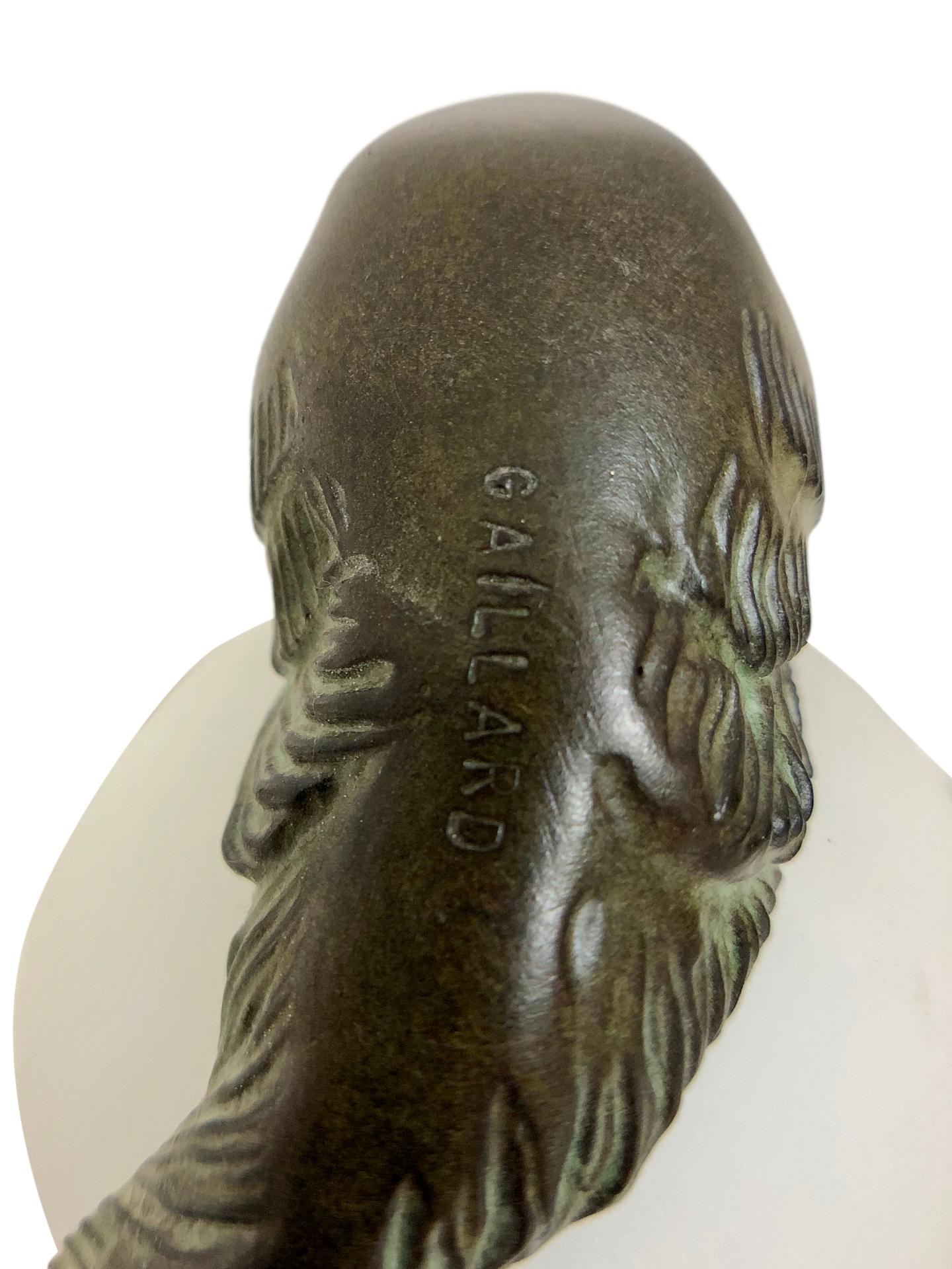 Patinated French Table Lamp Equilibre a Cat on a Glass Ball by Gaillard for Max Le Verrier
