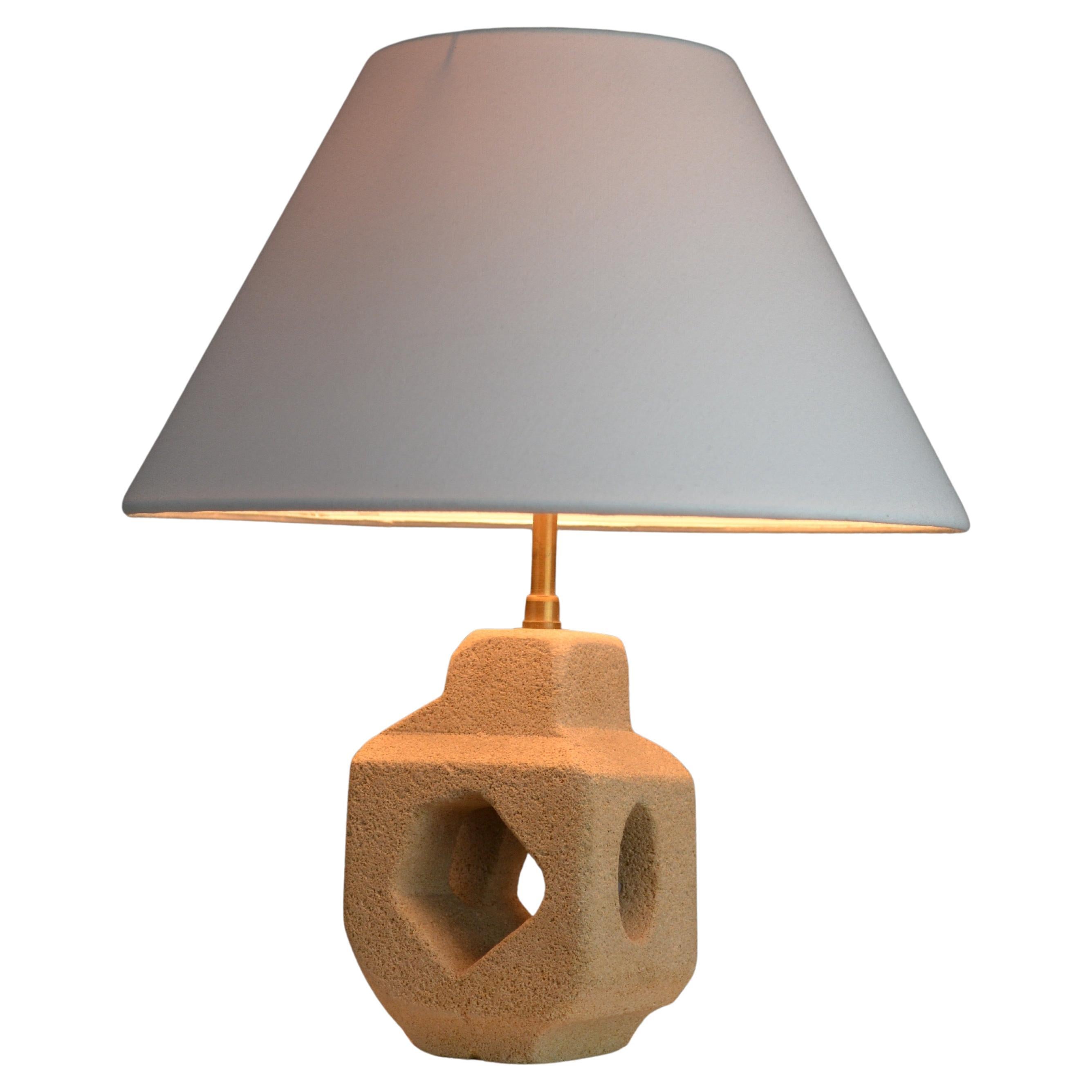 French Table Lamp, Hand-Sculpted Limestone, 1970s
