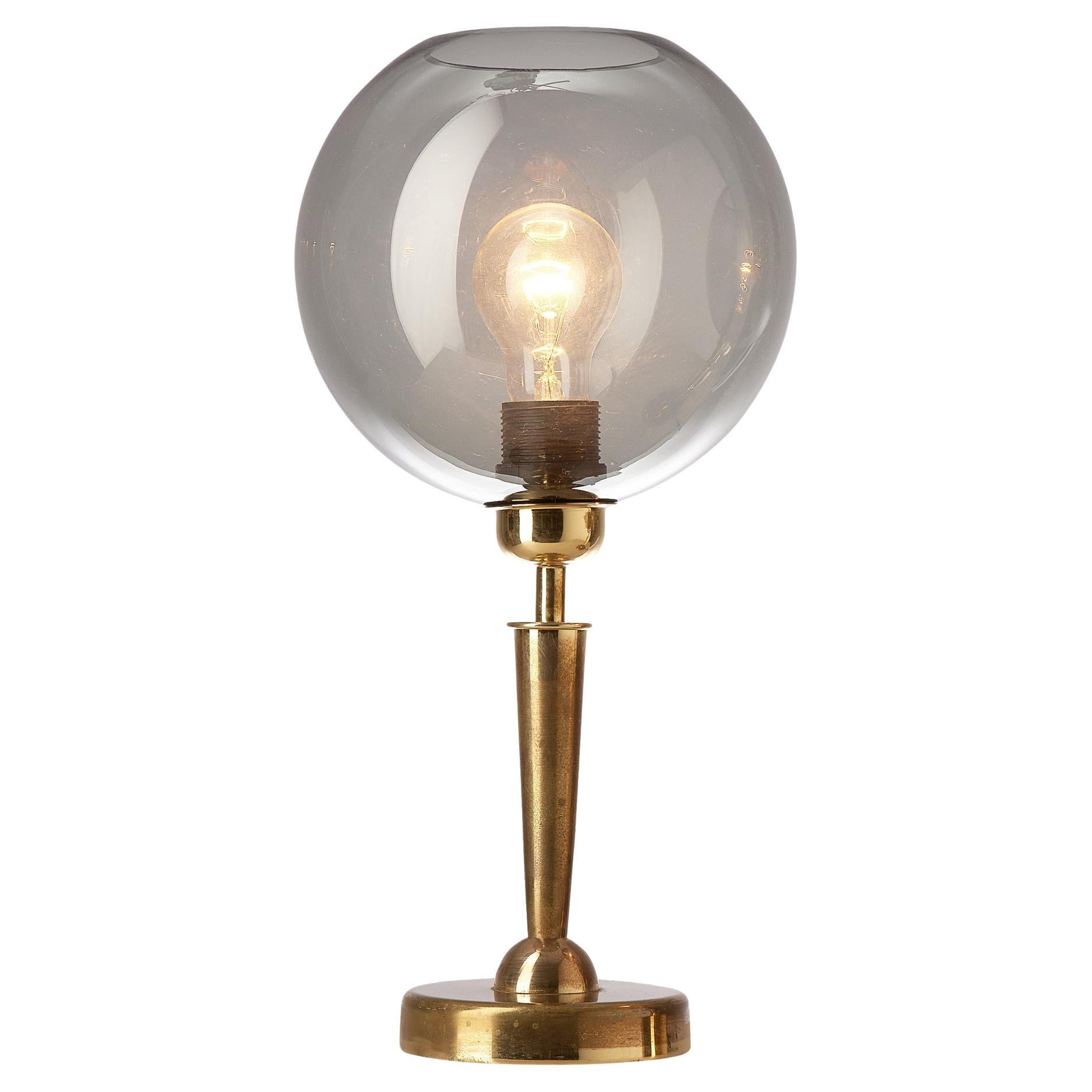 French Table Lamp in Brass and Smoked Glass  For Sale