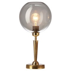 Retro French Table Lamp in Brass and Smoked Glass 