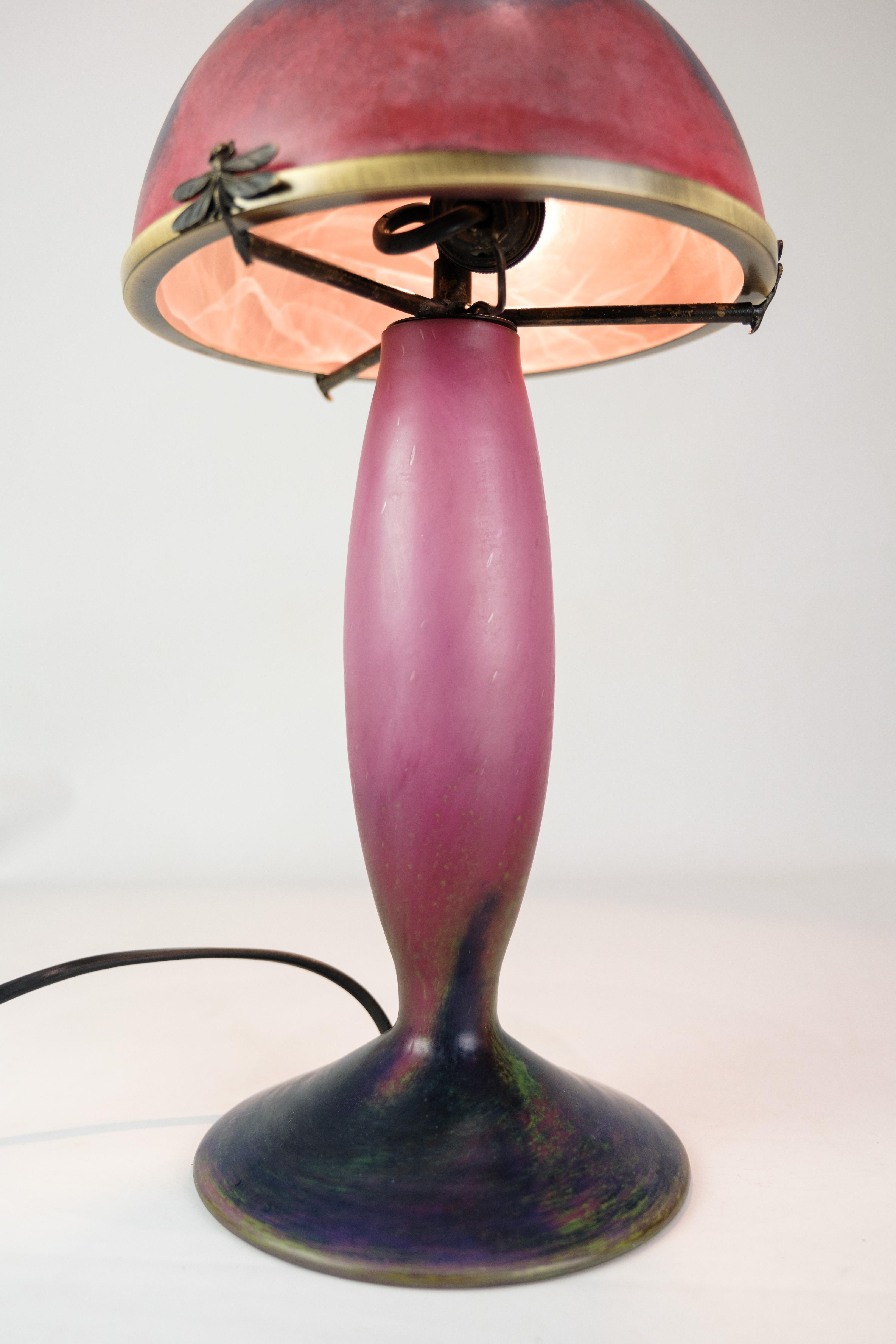 French Table Lamp in Dark Purple and Bordeaux Colors, Le Verre Francais, 1920s For Sale 5