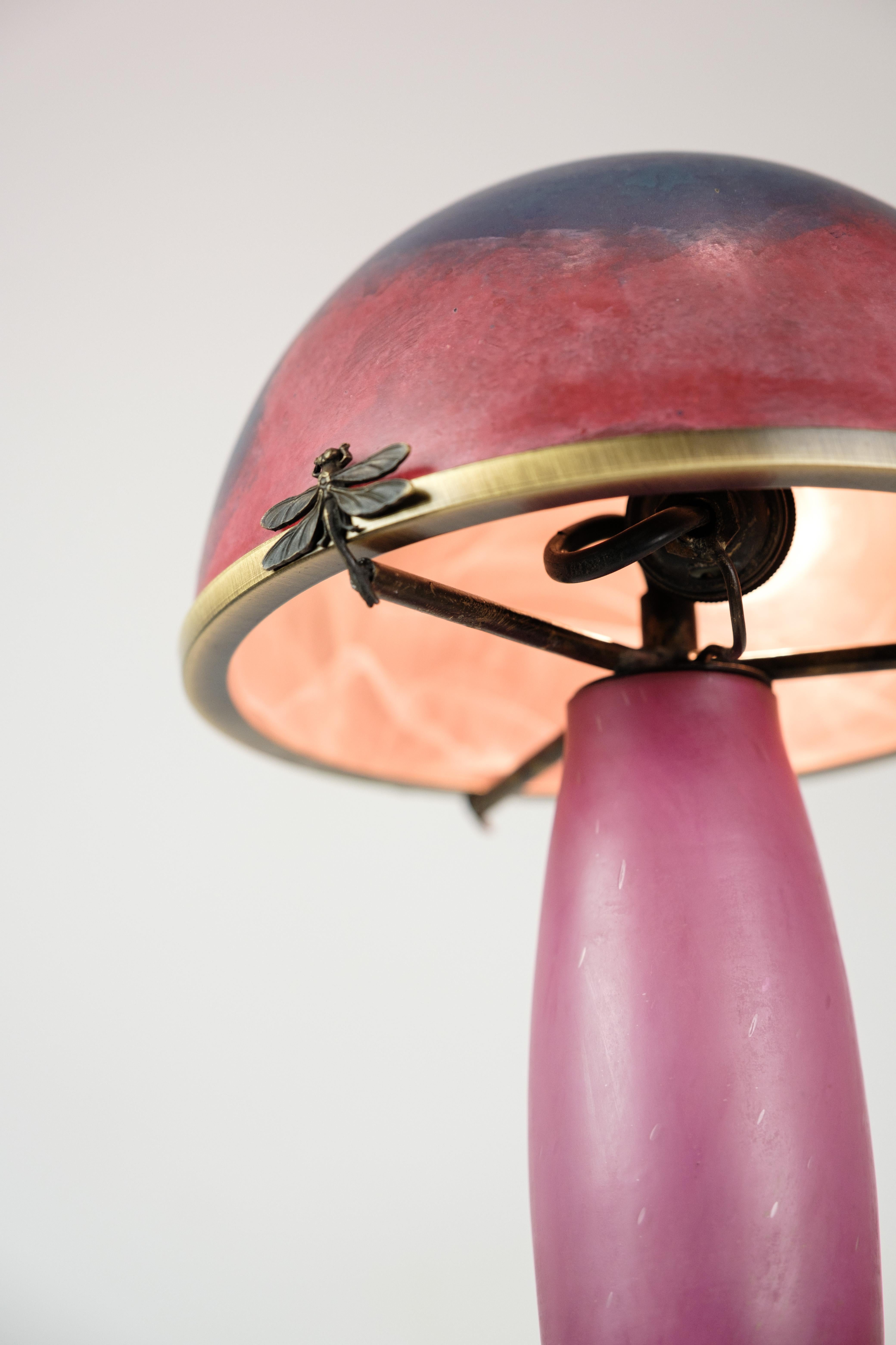 French Table Lamp in Dark Purple and Bordeaux Colors, Le Verre Francais, 1920s For Sale 2