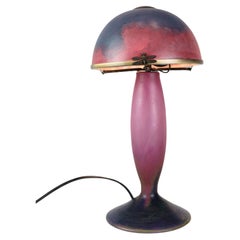 Antique French Table Lamp in Dark Purple and Bordeaux Colors, Le Verre Francais, 1920s