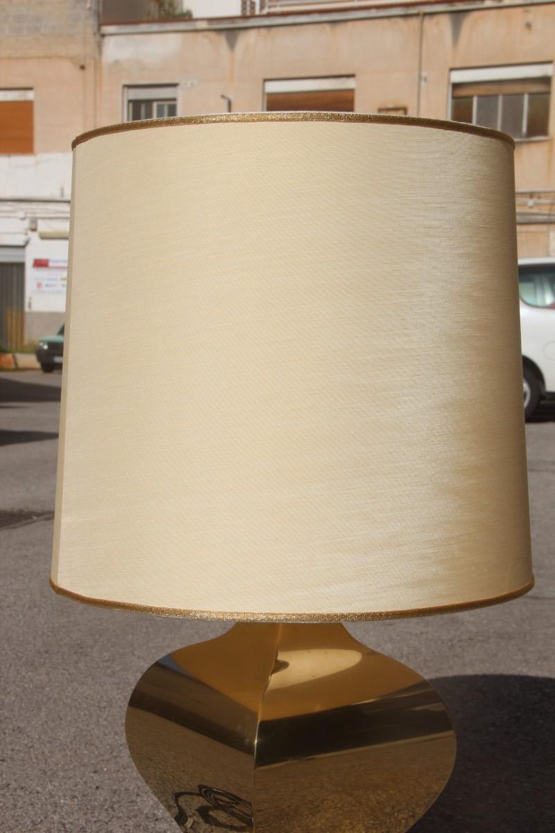 Mid-Century Modern French Table Lamp in Domed Brass Dome Shantung 1970s Gold Color For Sale