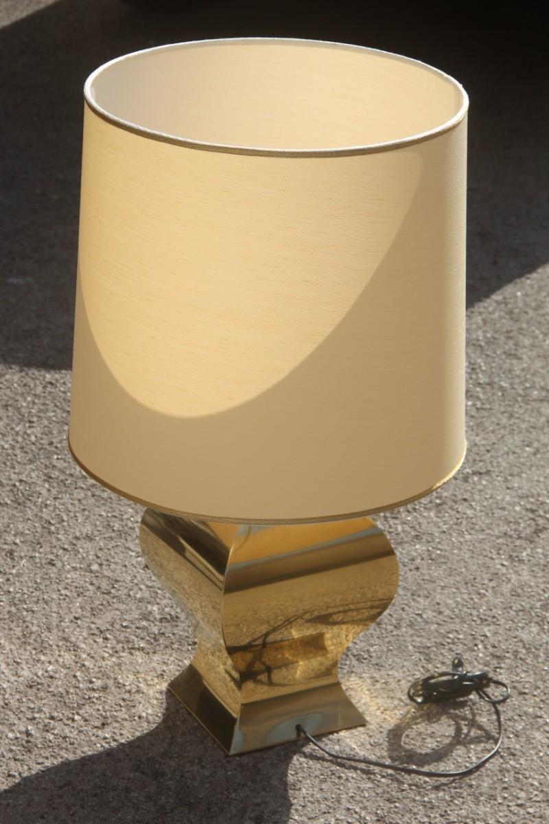French Table Lamp in Domed Brass Dome Shantung 1970s Gold Color For Sale 1