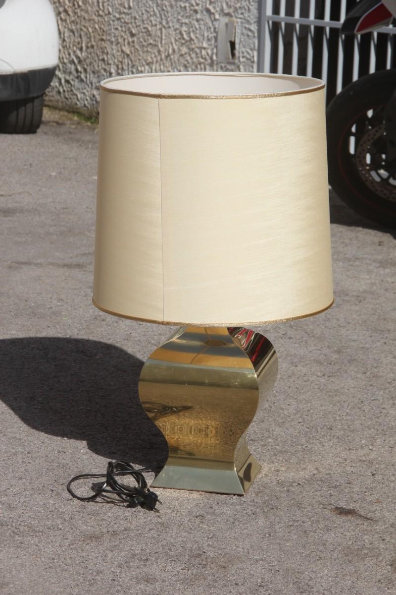 French Table Lamp in Domed Brass Dome Shantung 1970s Gold Color For Sale 3