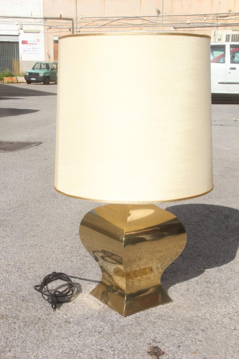 French Table Lamp in Domed Brass Dome Shantung 1970s Gold Color For Sale 4