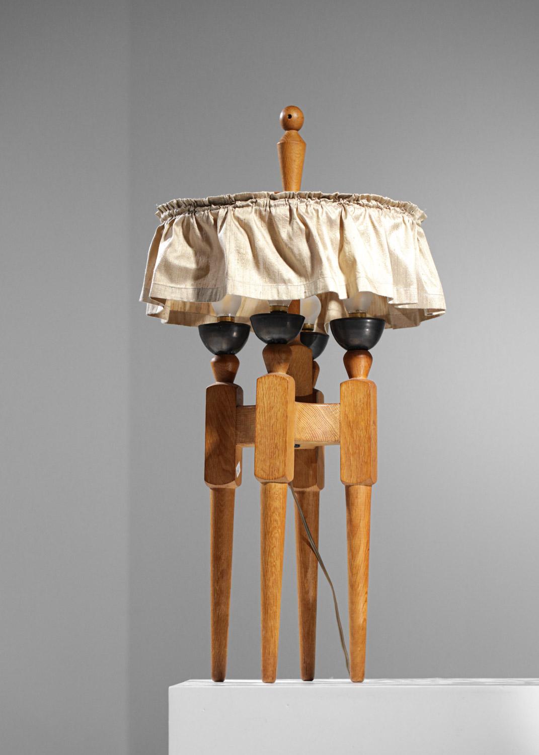 Lampe à poser en chêne massif et céramique Guillerme et Chambron 50's - G044 en vente 3