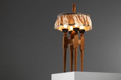 französisch Tischlampe aus massiver Eiche und Keramik Guillerme & Chambron 50er Jahre - G044