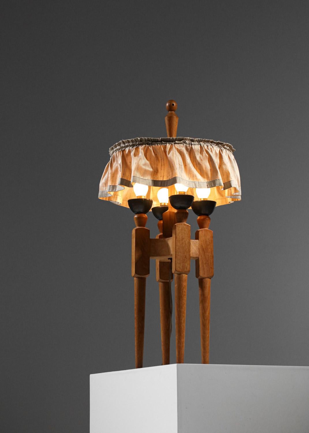 French french Table lamp in solid oak and ceramic Guillerme & Chambron 50's - G044 For Sale
