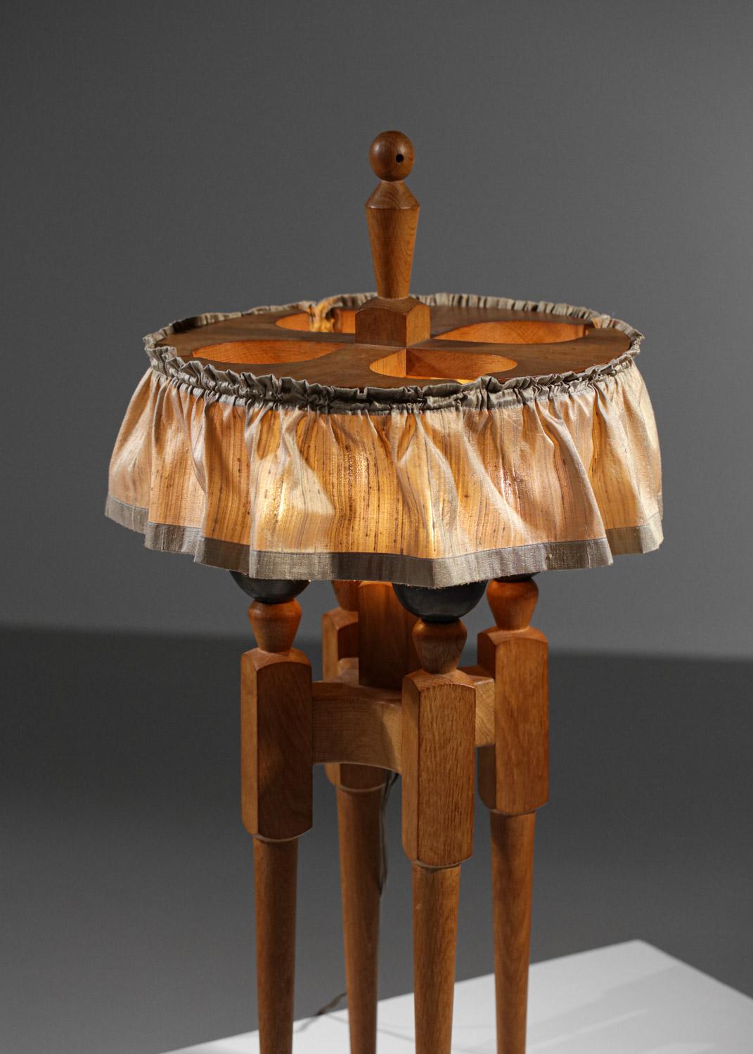 Milieu du XXe siècle Lampe à poser en chêne massif et céramique Guillerme et Chambron 50's - G044 en vente