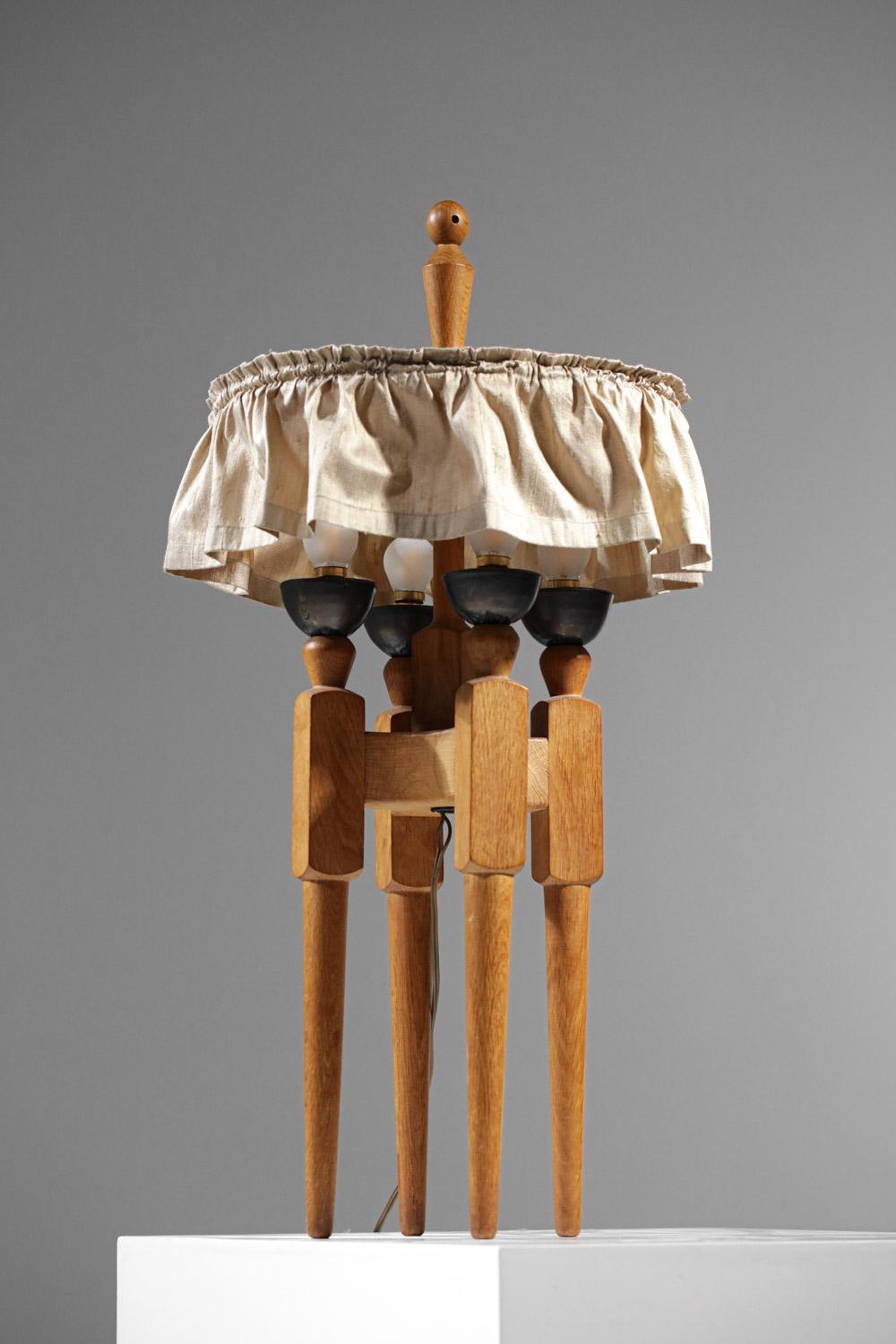 Lampe à poser en chêne massif et céramique Guillerme et Chambron 50's - G044 en vente 1