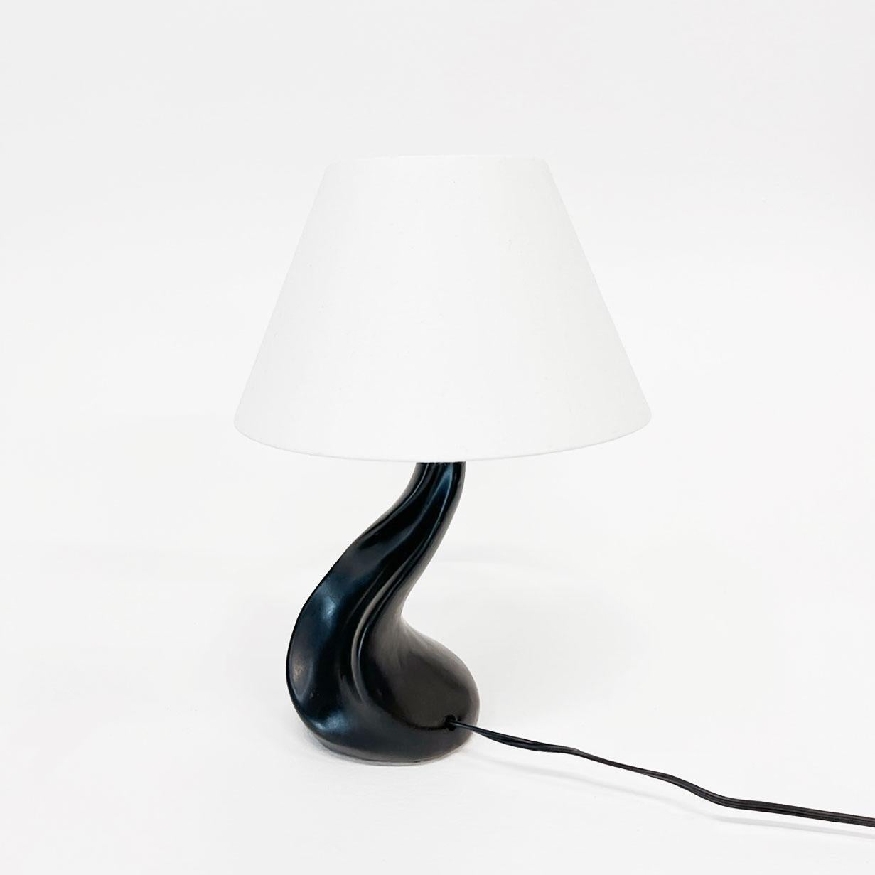 Ceramic organic black table lamp in the style of Jouve, France 1950s.