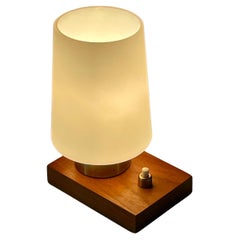 French Table Lamp in Wood, Brass and Frosted Glass, 1960s