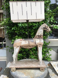 French Table Lamp Made with Wooden Horse Children's Toy from 19th Century