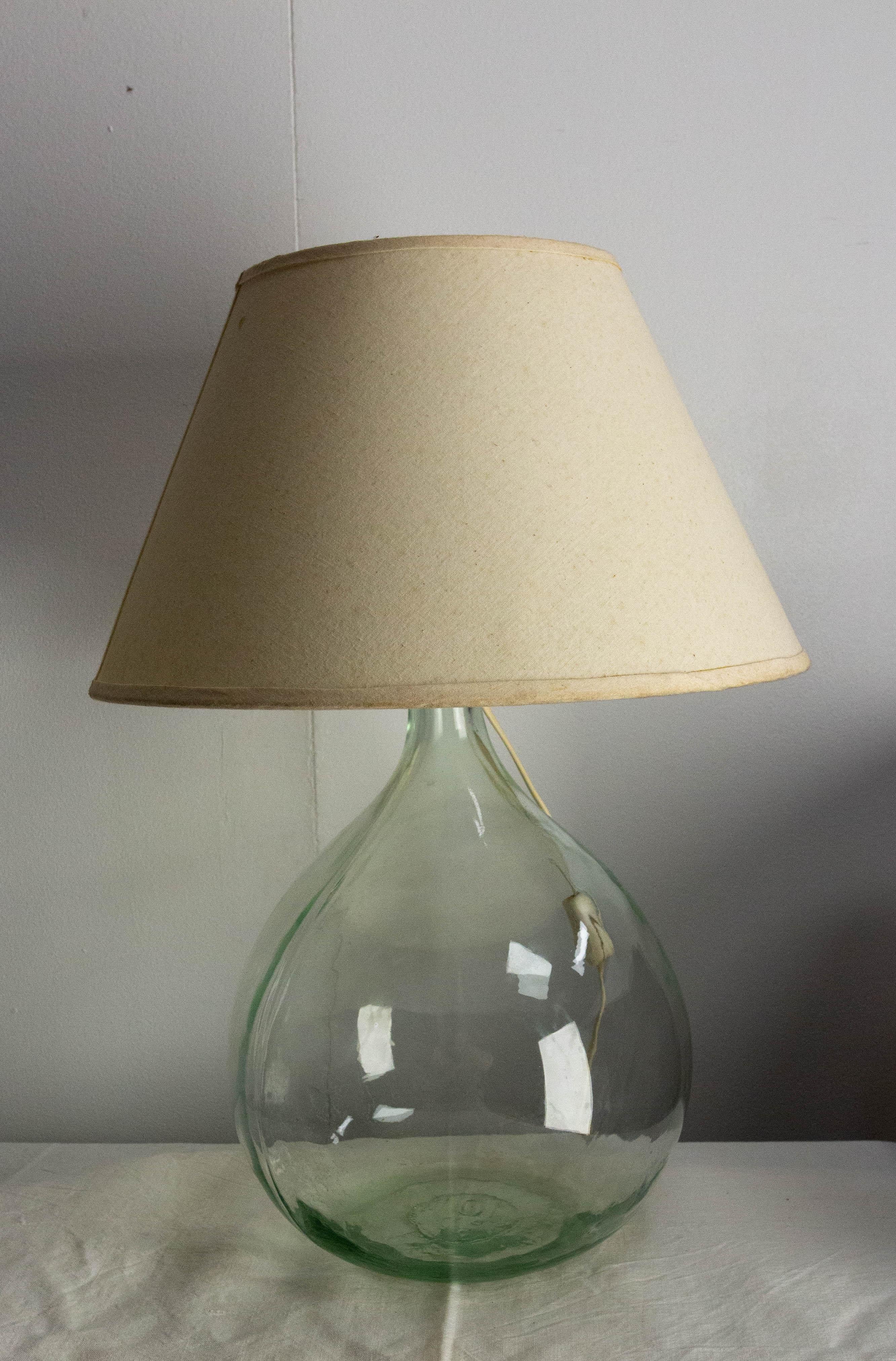 French Provincial French Table Lamp Mounted on Glass Bottle Demijohns Lady Jeanne or Carboy