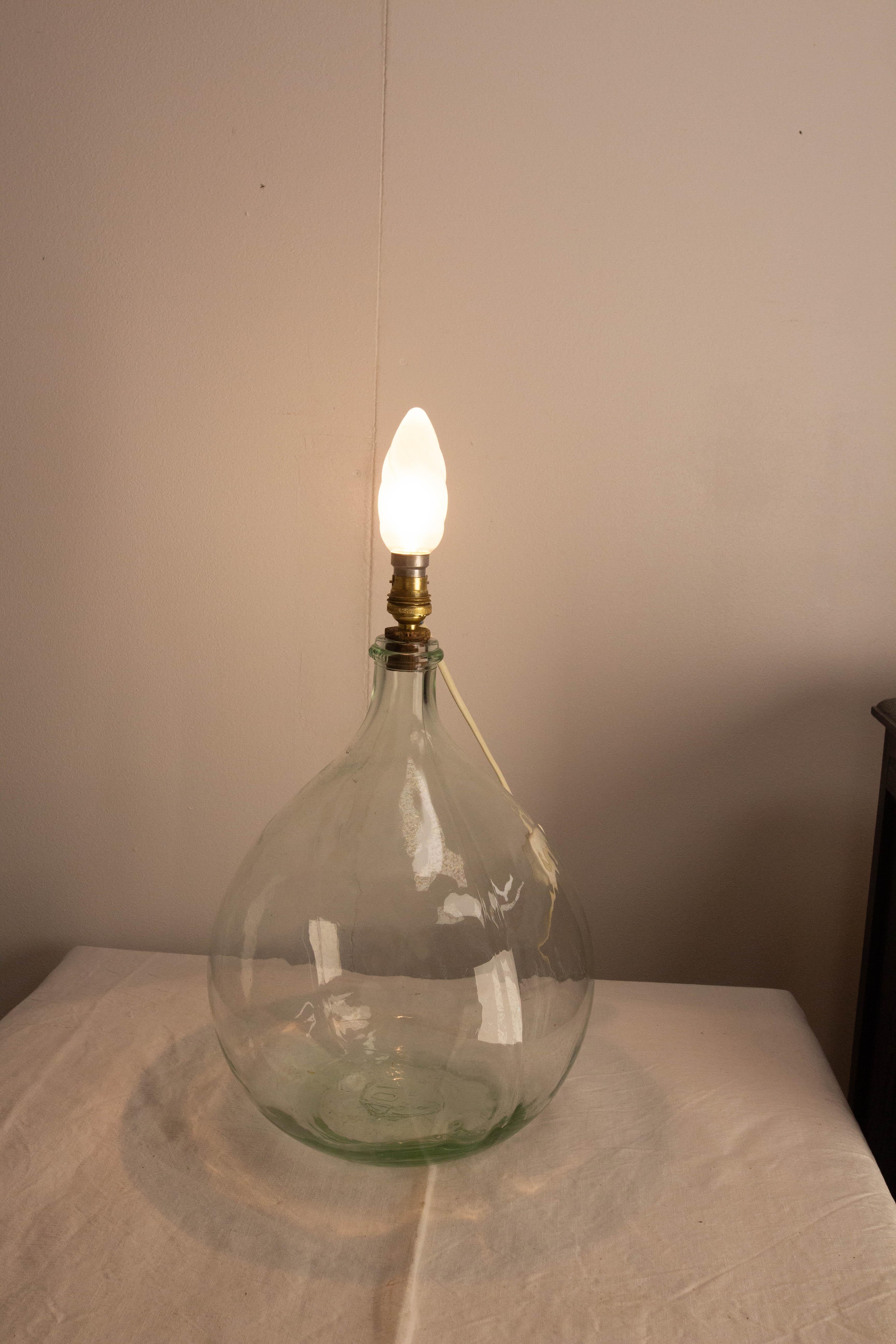 20th Century French Table Lamp Mounted on Glass Bottle Demijohns Lady Jeanne or Carboy