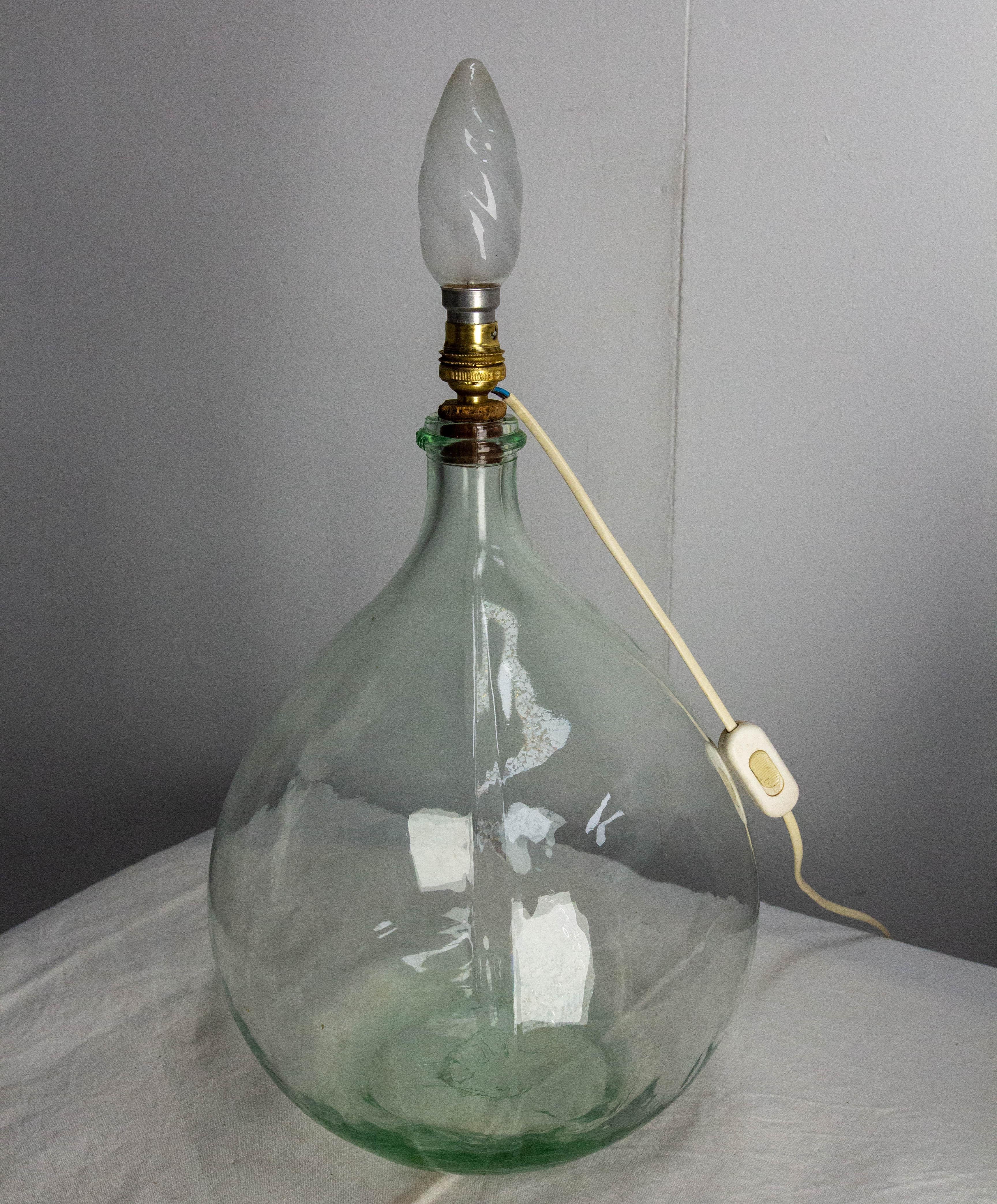 French Table Lamp Mounted on Glass Bottle Demijohns Lady Jeanne or Carboy 1