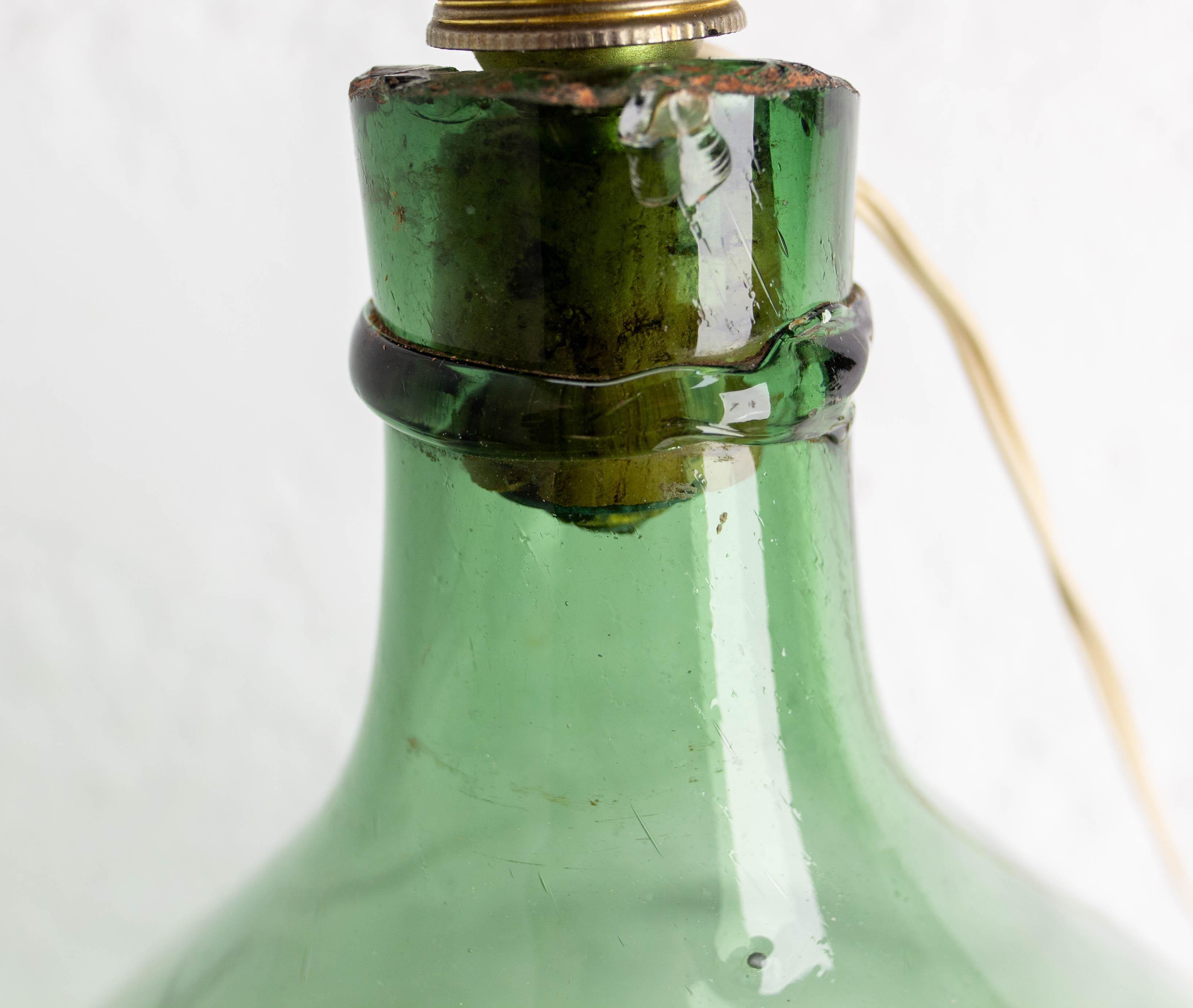 Französische Tischlampe auf grünem Glasflaschen Demijohns Lady Jeanne oder Carboy montiert im Angebot 5