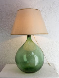 French Table Lamp Mounted on Green Glass Bottle Demijohns Lady Jeanne or Carboy