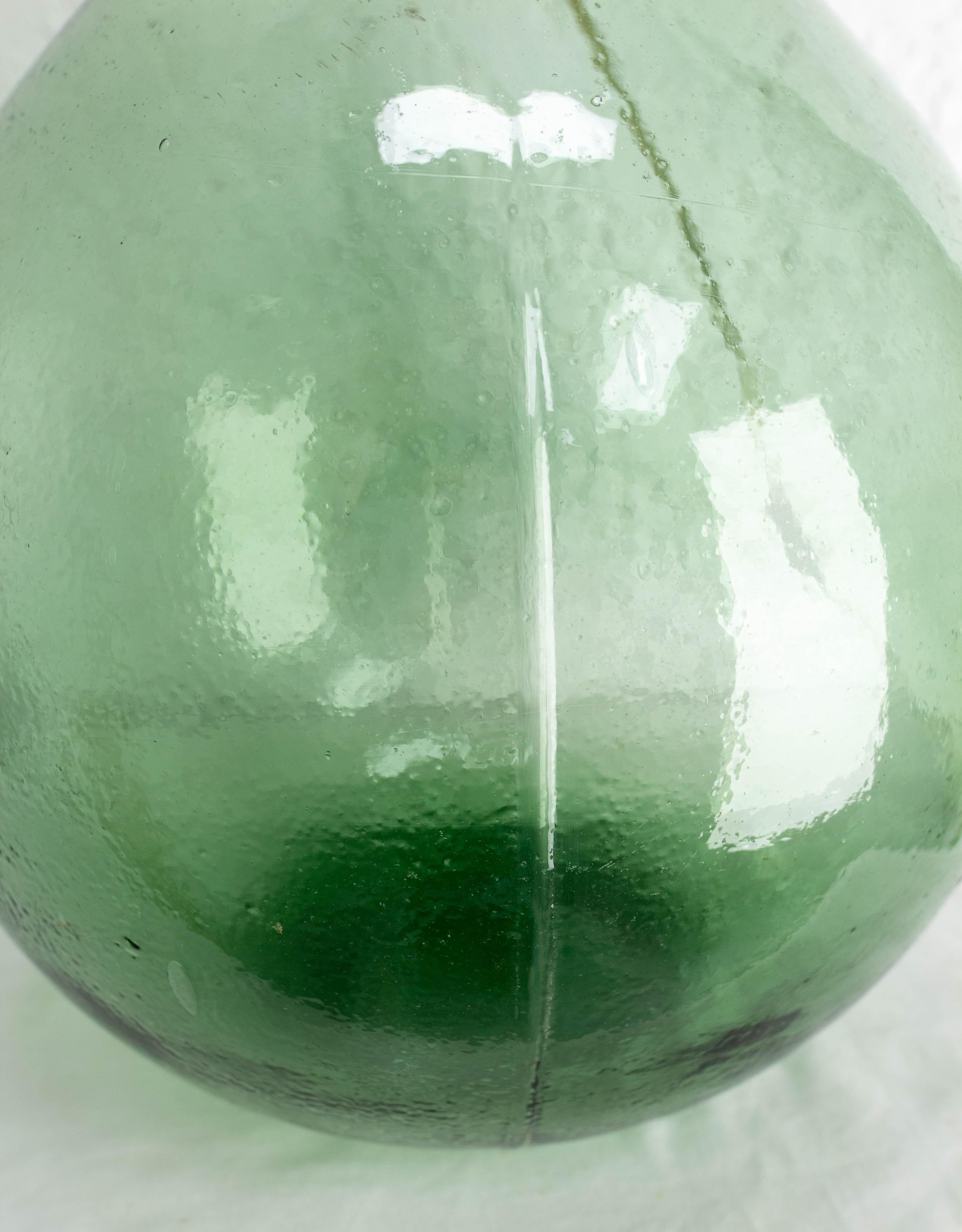 Französische Tischlampe auf grünem Glasflaschen Demijohns Lady Jeanne oder Carboy montiert im Angebot 4