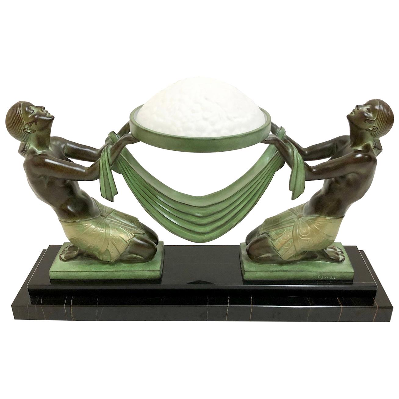 French Table Lamp Offrande, Sculpture by Fayral, Original Max Le Verrier