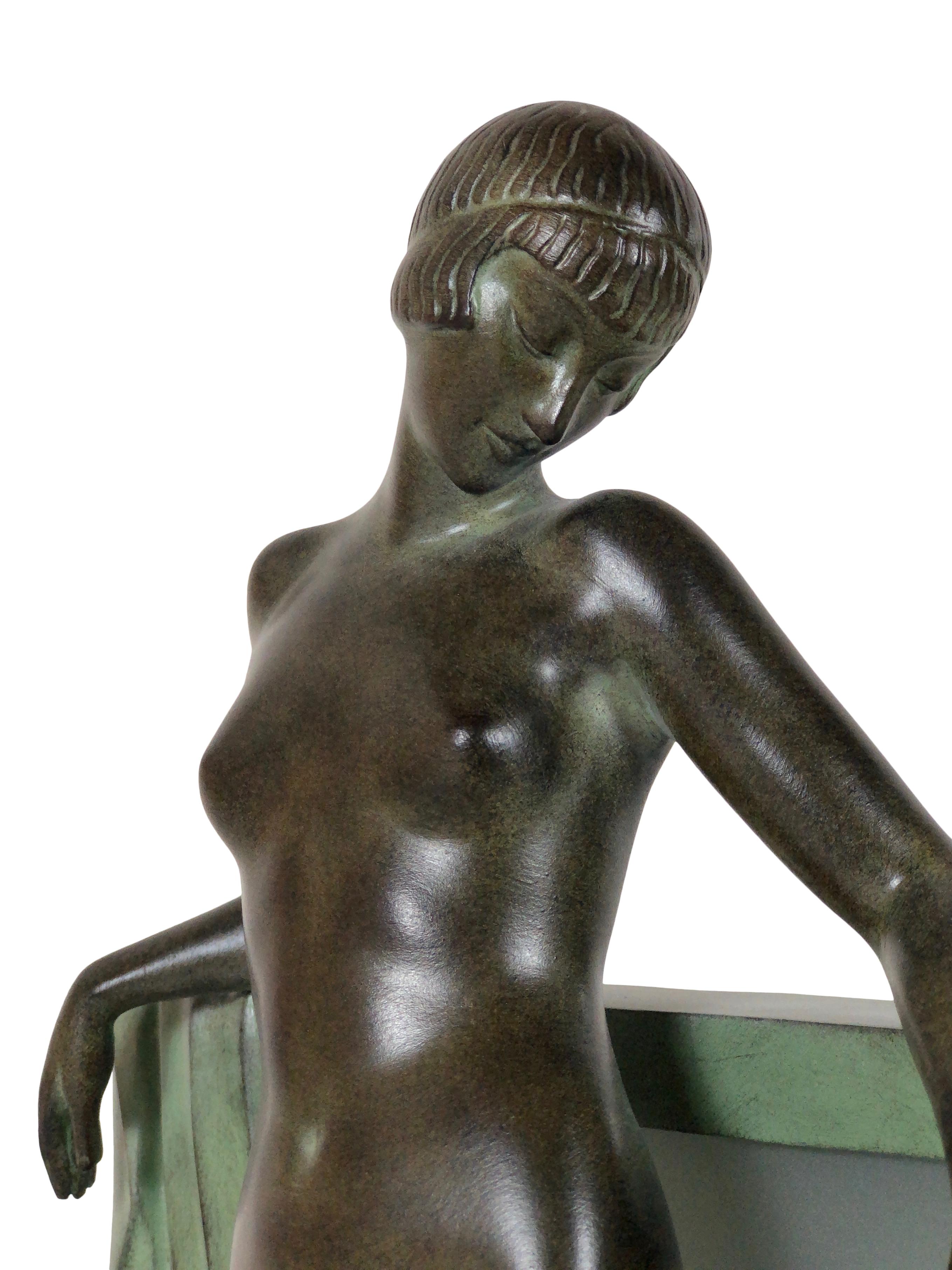 French Table Lamp Serenite Sculpture by Fayral Original Max Le Verrier In Excellent Condition In Ulm, DE