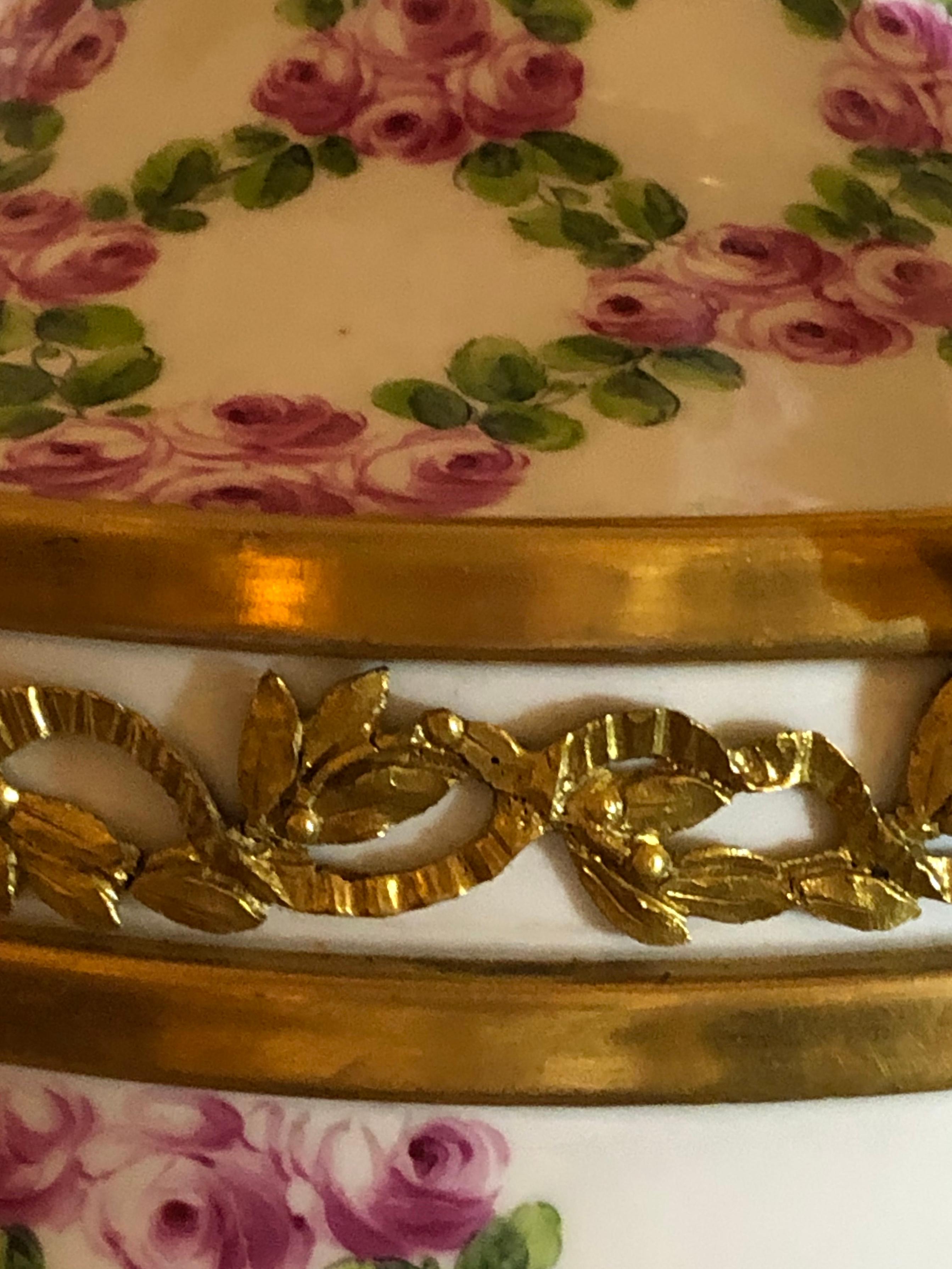 Belle Époque French Table Lamp Trellis Floral Porcelain Urn with Rams Head Gilt Bronze Mounts