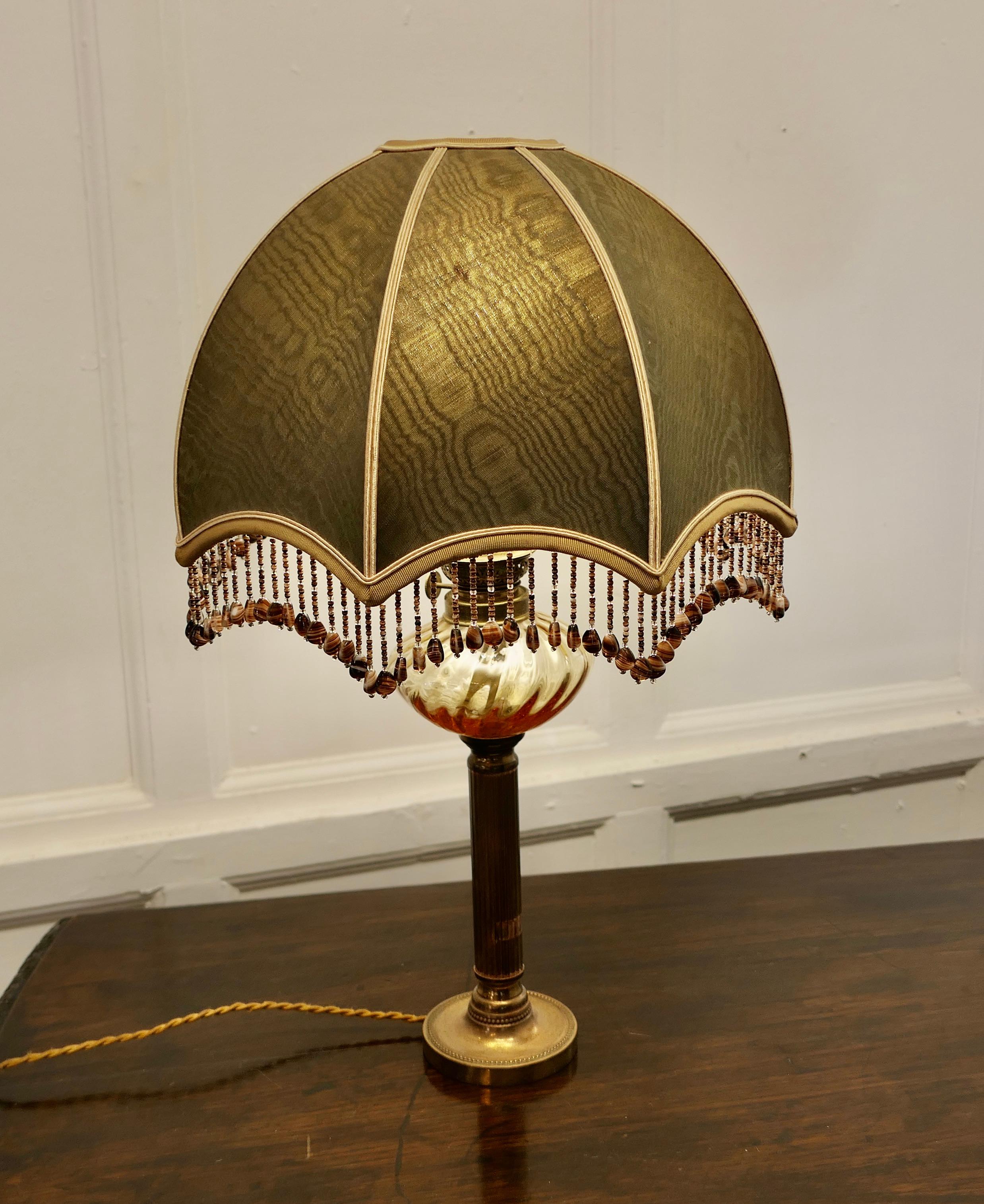 French Table Lamp with Beaded Dome Lampshade In Good Condition In Chillerton, Isle of Wight