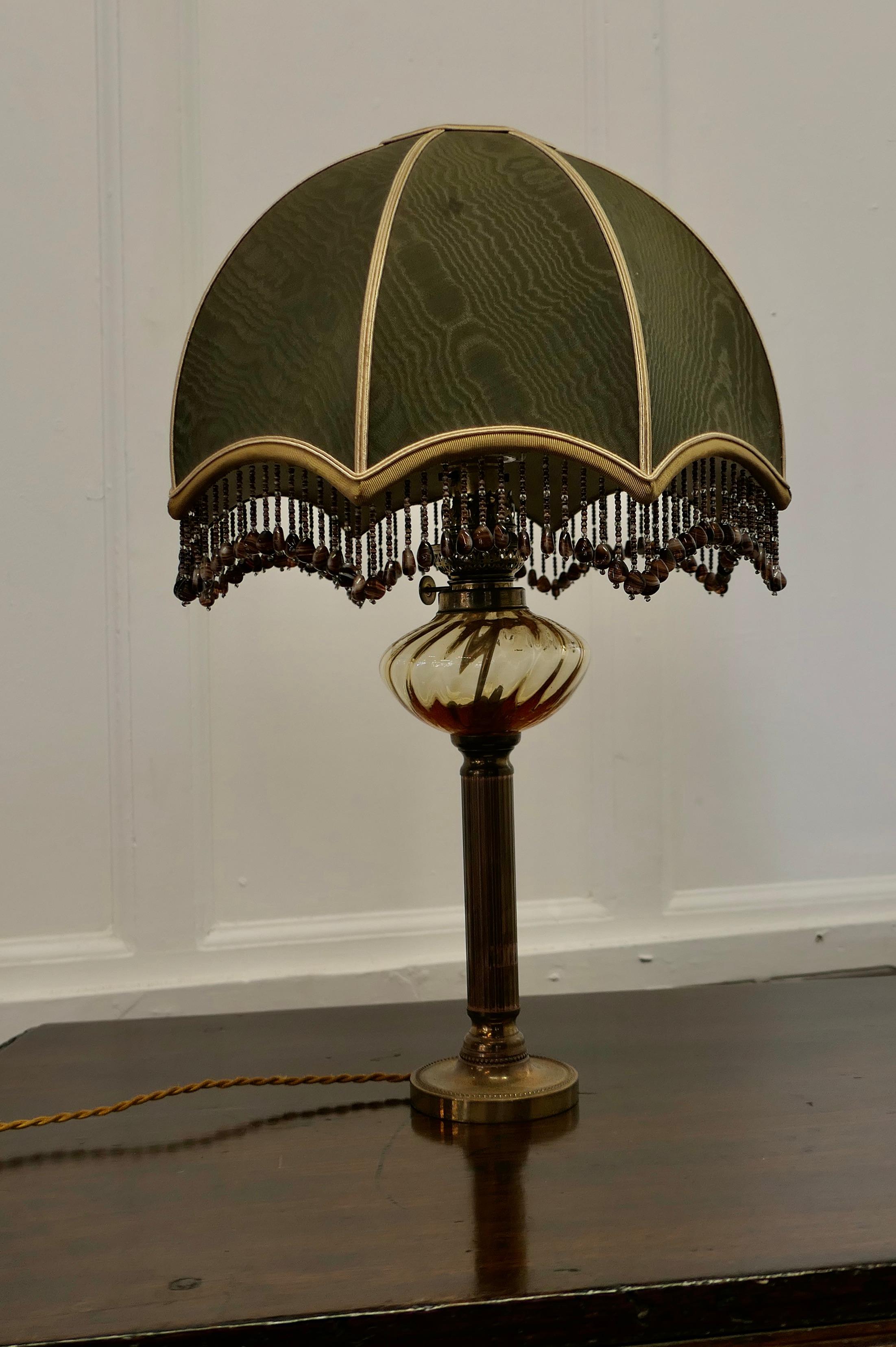 French Table Lamp with Beaded Dome Lampshade 1