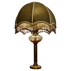 Antique French Table Lamp with Beaded Dome Lampshade