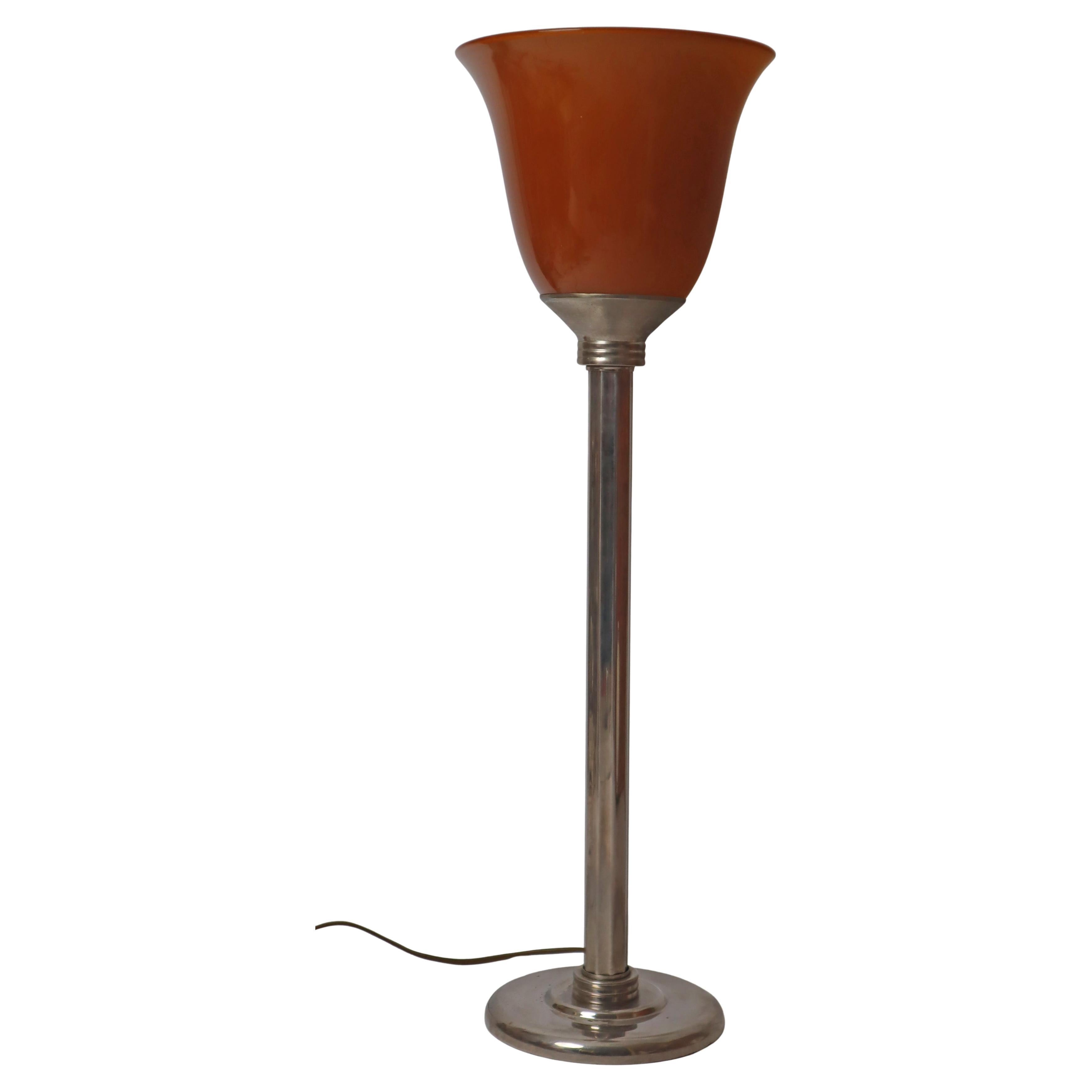 Lampada da tavolo francese con vetro sovrapposto marrone in stile Art Déco