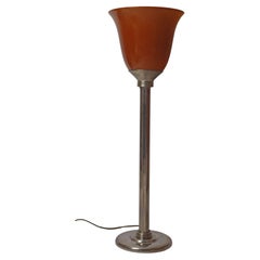 Französische Tischlampe mit braunem Überfangglas im Art Déco-Stil