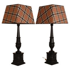 French Table Lamps Black Tartan Lampshades Country Style Baroque lamps a pair