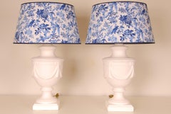French Table Lamps Ceramic Blue White Vase Lamps Neoclassical a pair