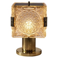 French Table Lamps in Brass and Structured Glass