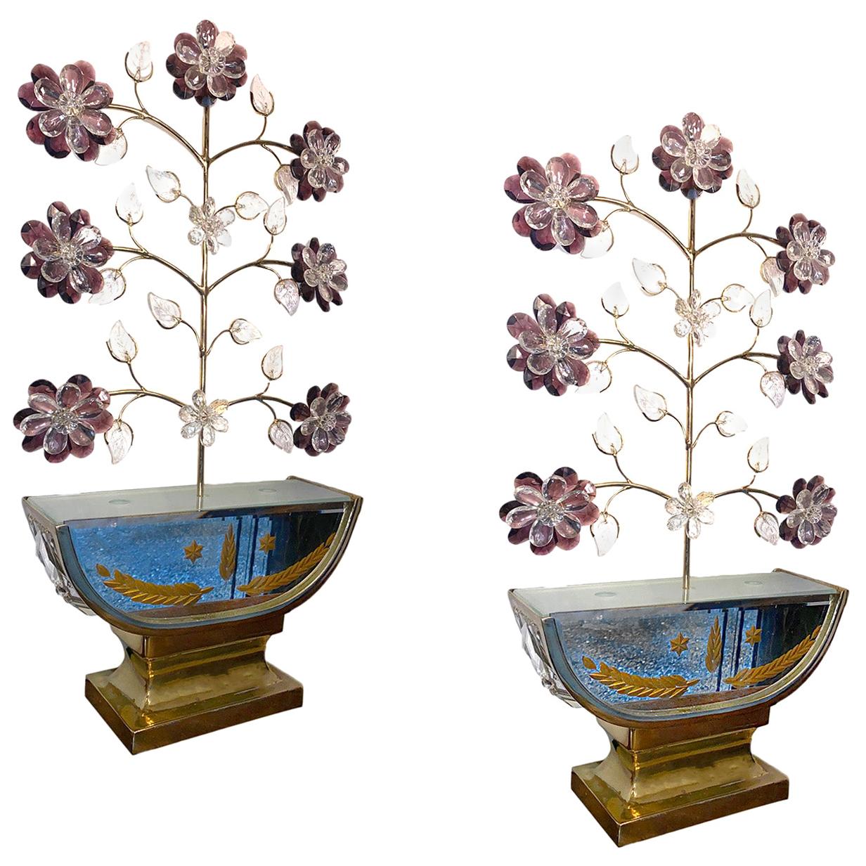 French Table Lamps with Crystals Amethyst Flowers For Sale