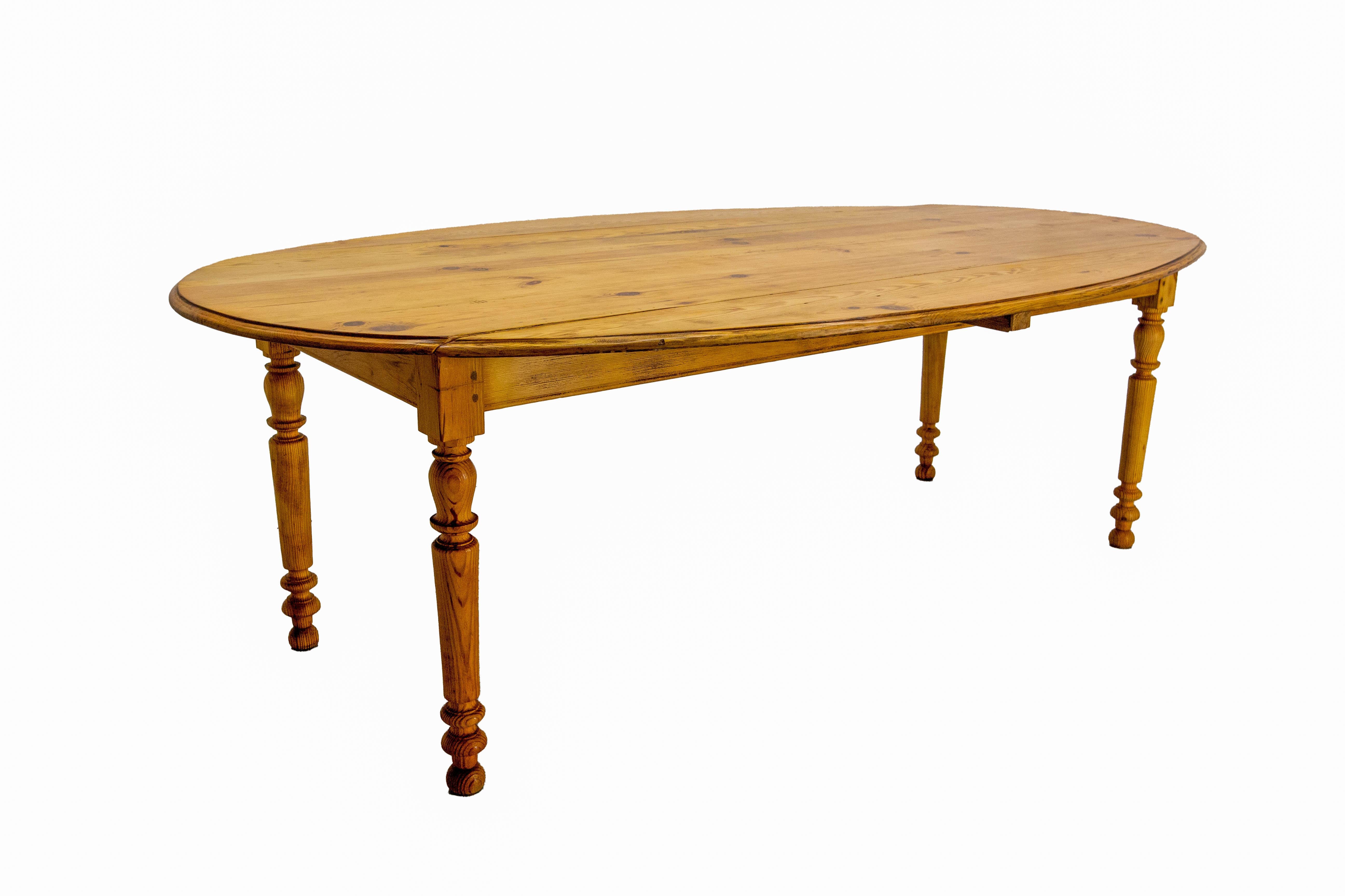 Pine French Table Oval Top Drop Leaf Ash, Late 19th Century For Sale