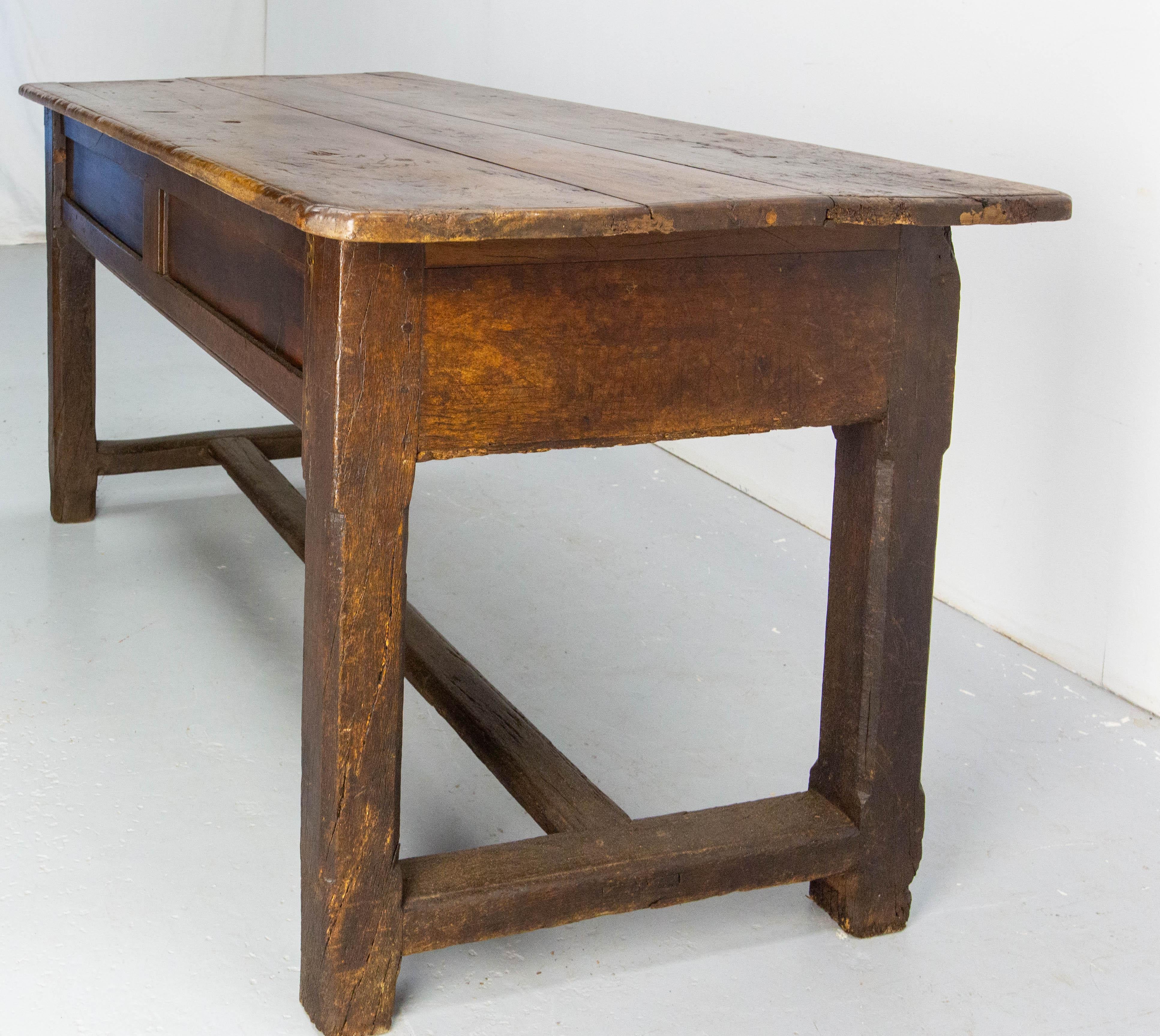 French Table Provincial Oak and Beech Top Server Dining Table 18th Century For Sale 1