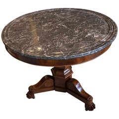 Antique French Table Style of Charles X Gray Mottled Marble Top